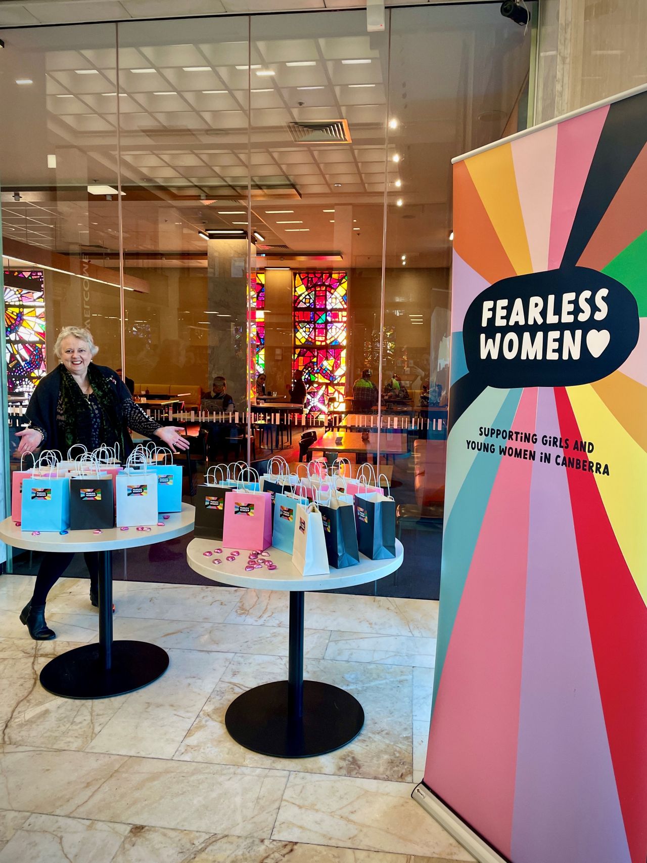 Fearless Women CEO Glenda with volunteer goodie bags at our volunteer thank you event