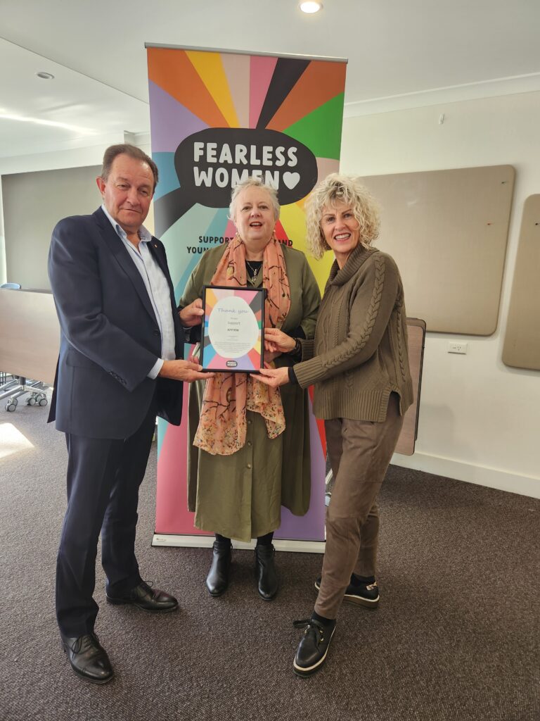 Pictured are AFFIRM Board members, James Service and Dorothy Barclay with Glenda Stevens, CEO of Fearless Women